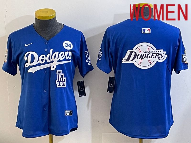 Women Los Angeles Dodgers blank 2024 World series patch blue jersey 20241124506